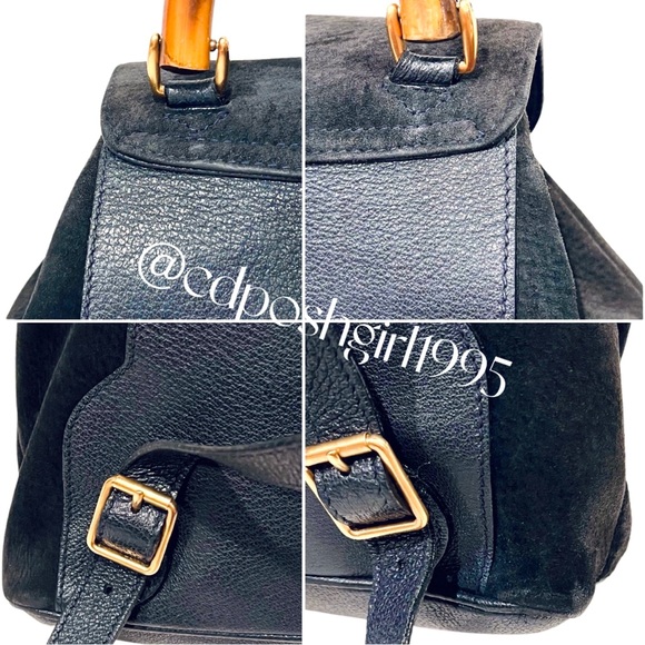 GUCCI by Tom Ford navy blue top Bamboo handle backpack suede Nubuck vintage 90s - Picture 13 of 16